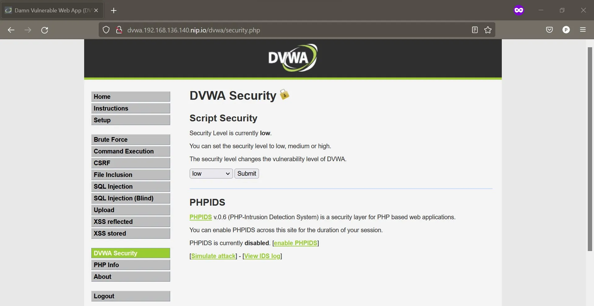 DVWA Security